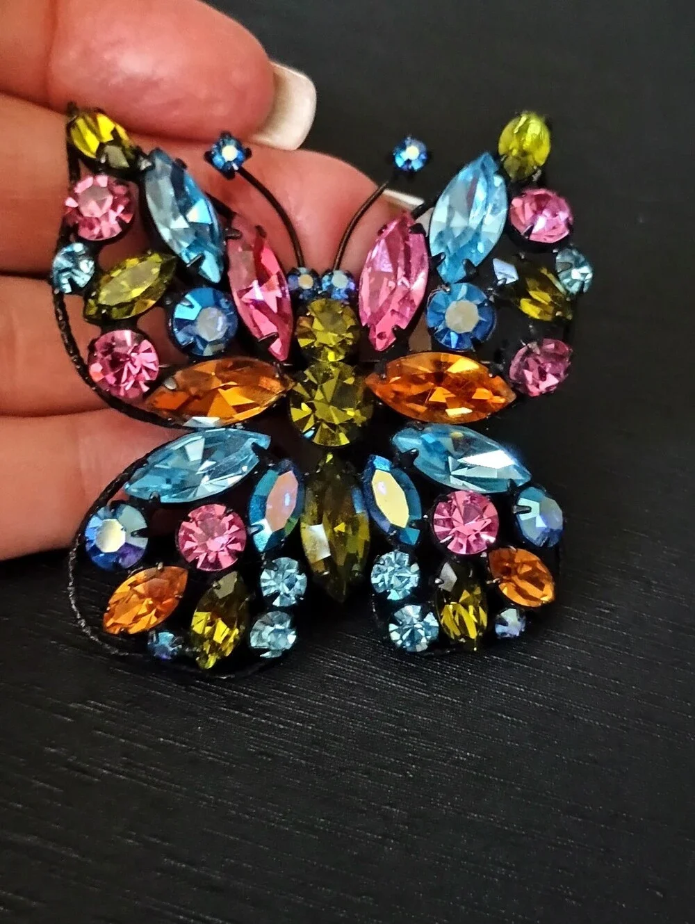 Vintage Regency Multicolor Crystal Butterfly Brooch - Women Jewelry